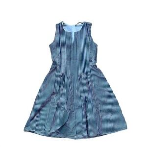 Spring Summer Classic Nautical Costal Striped Blue White 100% Cotton Dress Sz XS